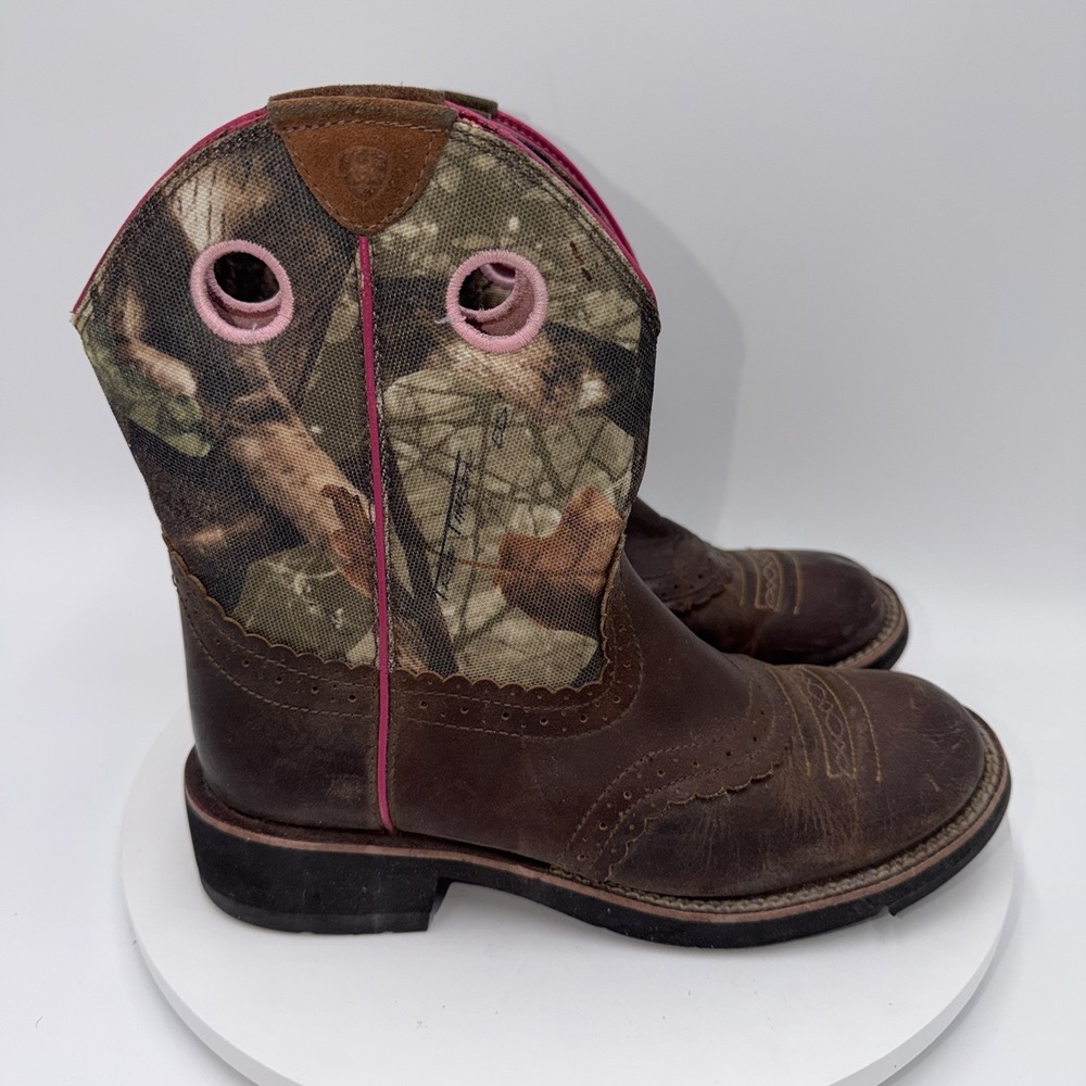 Ariat Fatbaby Pink Brown Leather Camo Cowgirl Boot Rodeo Western Womens Size 8.5 - Picture 2 of 9